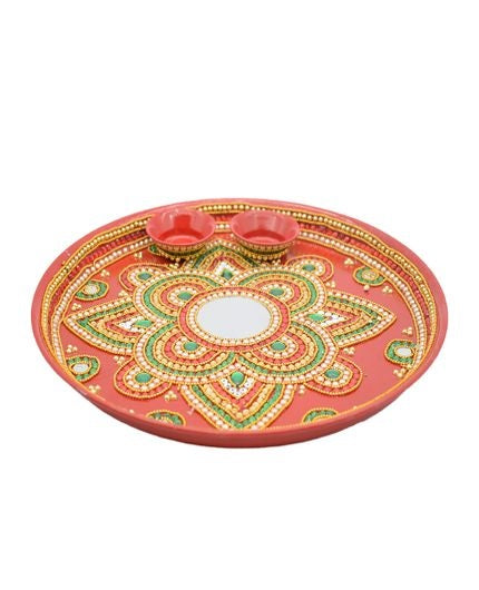 Handcrafted Flower Design Thali with Diya and Kumkum Haldi Holder