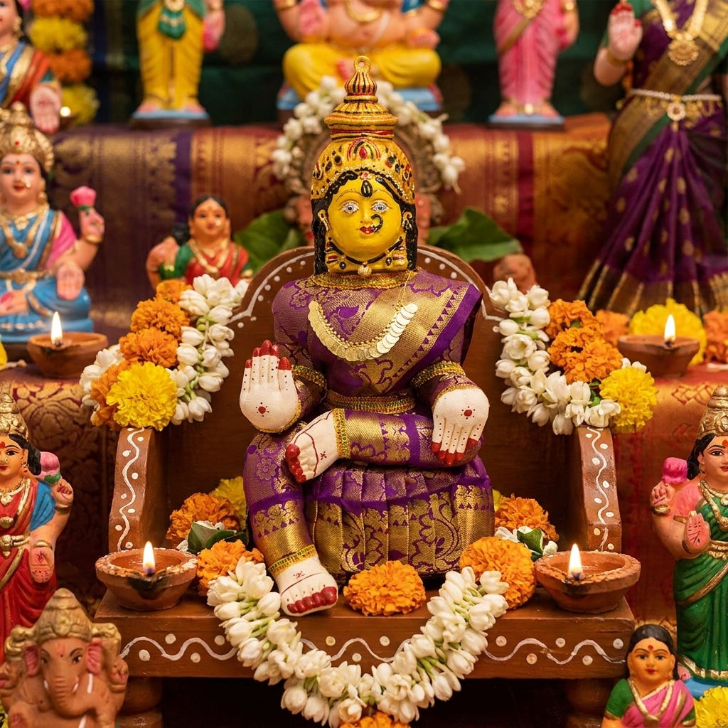 Varamahalakshmi Idol Gold and Voilet Saree