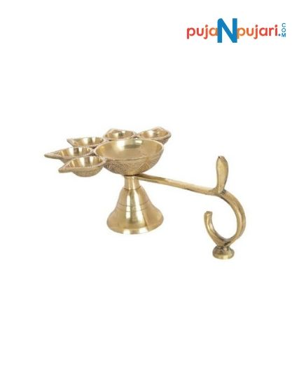 Brass Pancha Aarthi Diya Stand / Camphor Aarti Diya for Pooja