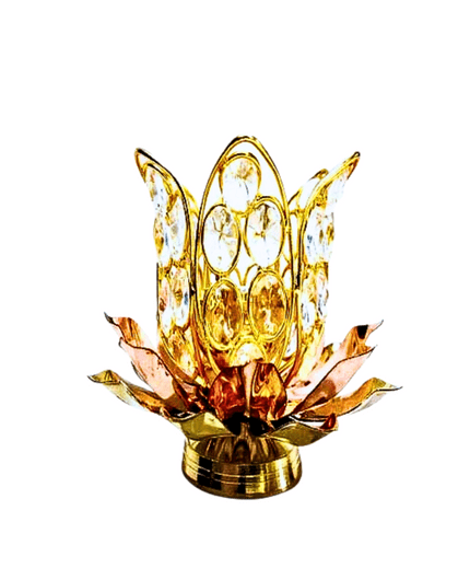 Brass Lotus Shape Crystal Akhand Diya