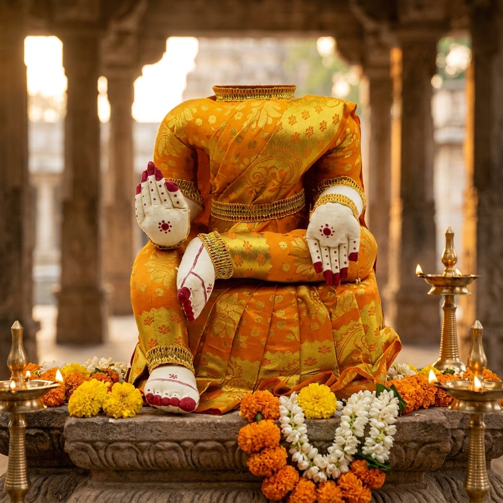 Varamahalakshmi Idol With Orange And Gold Saree