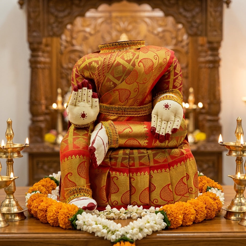Varamahalakshmi Idol With Red And Gold Saree