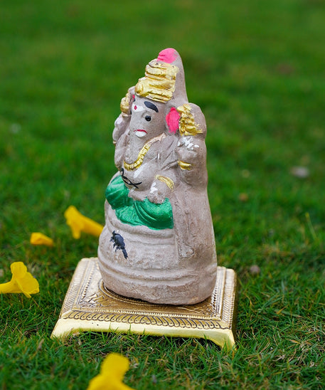 Eco Friendly Ganpati in Grey and Green-6 inch