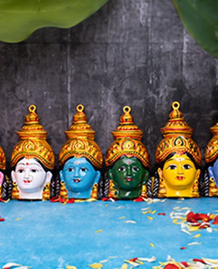 Metal Ashtalakshmi Devi Face Set of 8- each 7.5 Inch