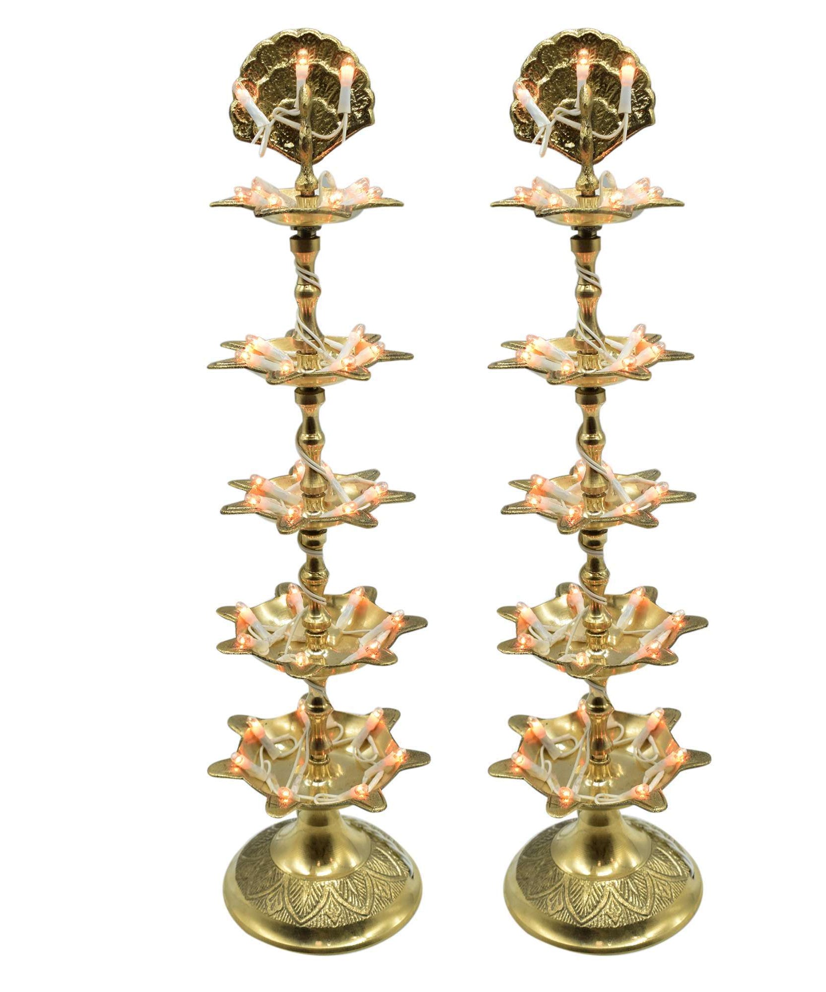 Premium 5 Layer New Electric Gold LED Bulb Lights Diya Deep Deepak for Pooja
