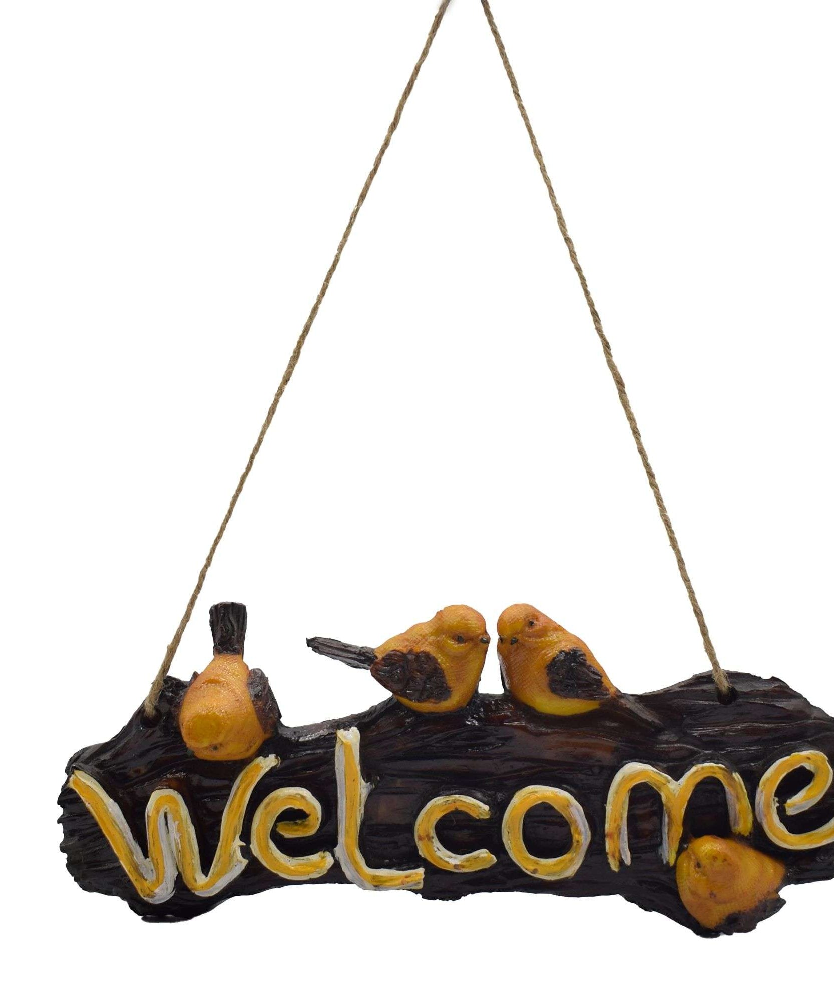 Polyresin Welcome Sign in Wooden with Birds,