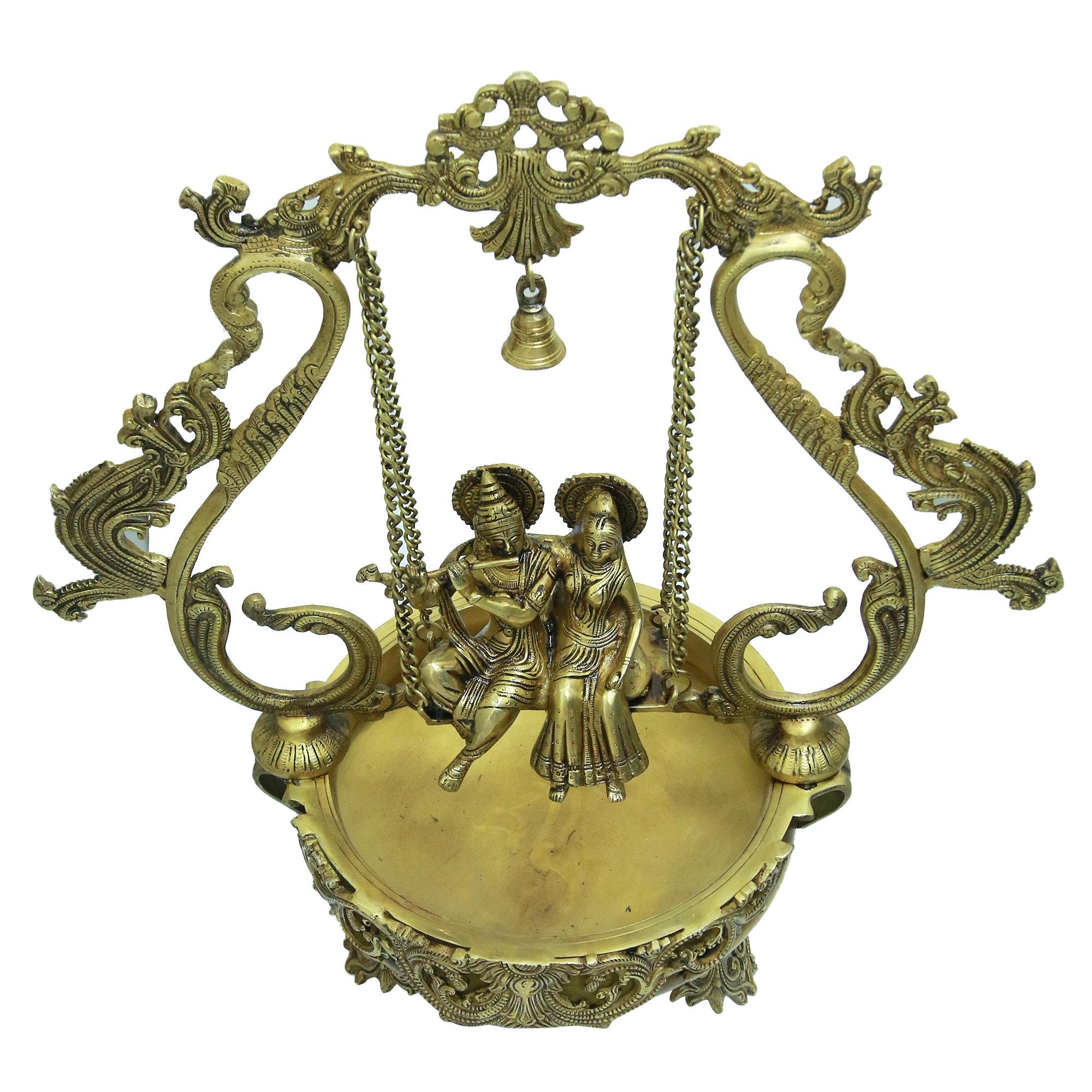 Brass Urli with Radha Krishna on a Swing 2.25 feet height