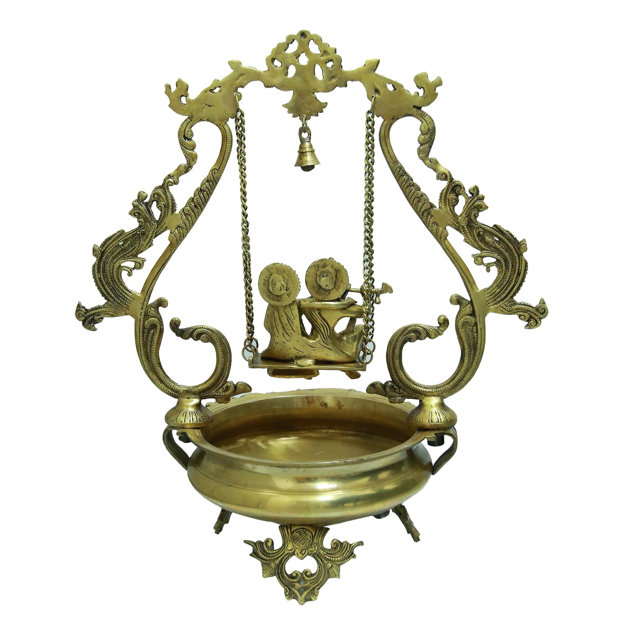 Brass Urli with Radha Krishna on a Swing 2.25 feet height