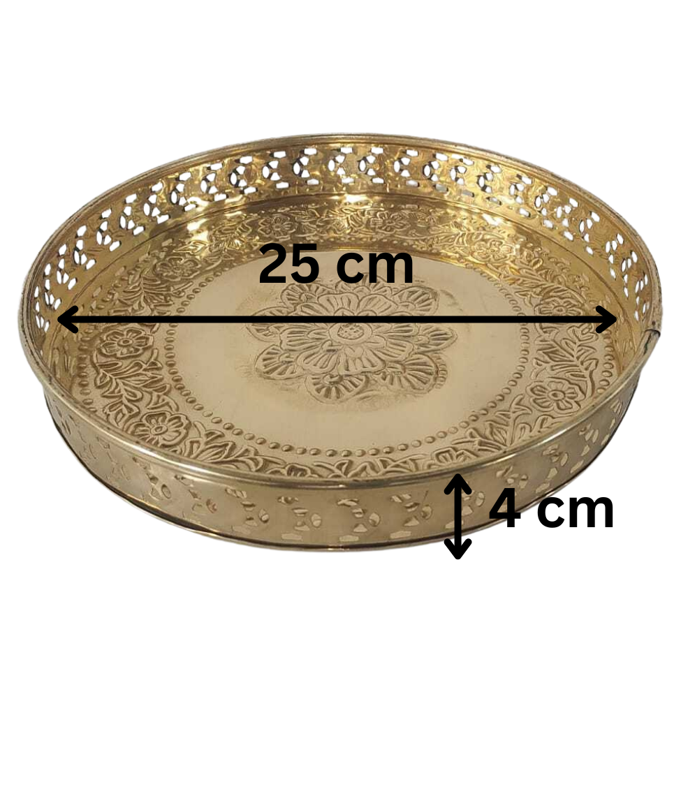 Floral Leafy Pattern And Jali Design Brass Pooja Thali For Home Use| 25 cm(284 g)