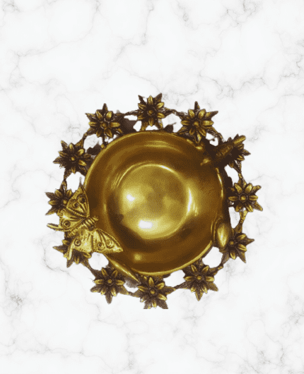 Brass Flower Urli Bowl with Bird and Butterfly,Urli Bowl in Brass, Traditional bowl for flower decoration,