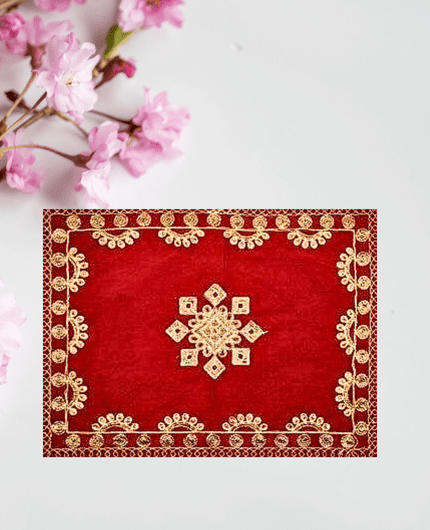 Red Velvet Pooja Assan Cloth for Home Temple ( Altar cloth )( Pack of 2 Ps )