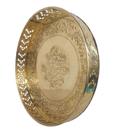 Floral Leafy Pattern And Jali Design Brass Pooja Thali For Home Use| 25 cm(284 g)