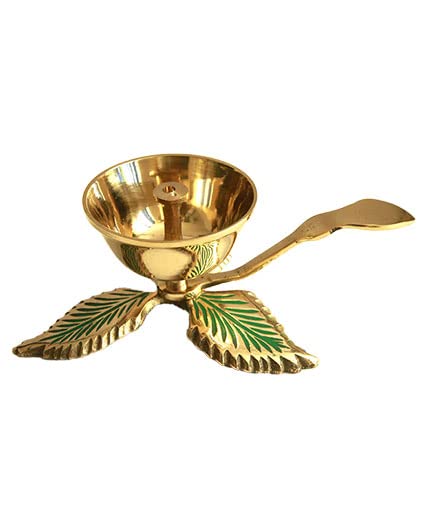 Brass Deep Akhand Jyoti Three Leaf Diya