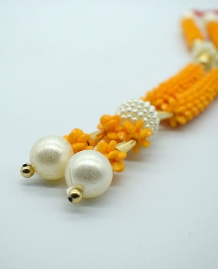 Yellow Color Pearl Beads Moti Mala Garland for God Photo Frames