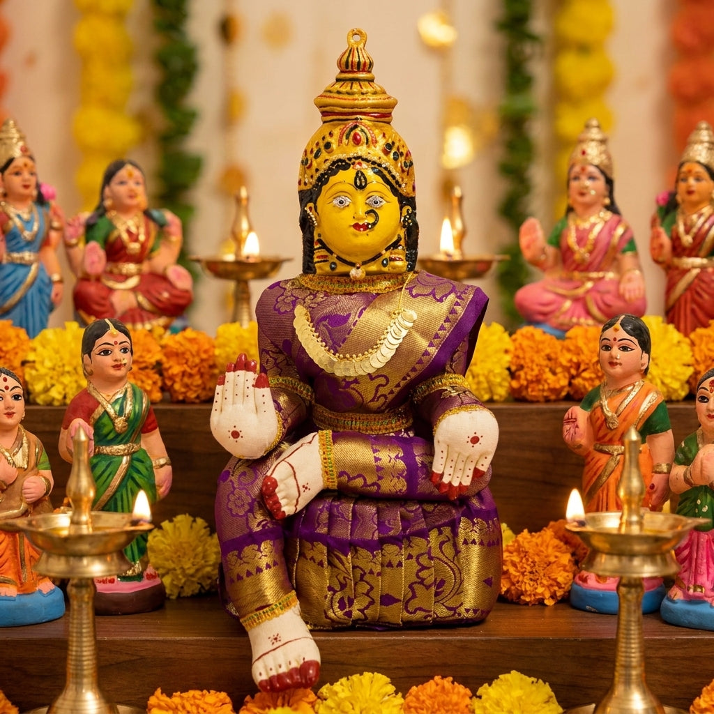 Varamahalakshmi Idol Gold and Voilet Saree