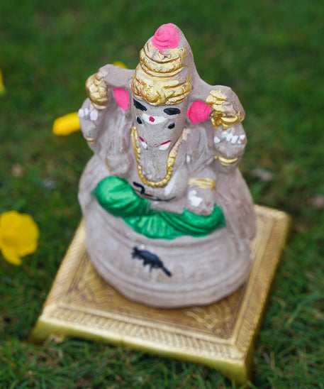 Eco Friendly Ganpati in Grey and Green-6 inch