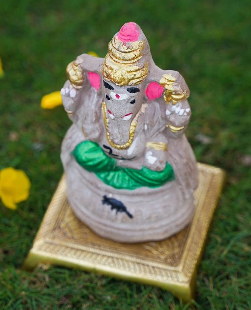 Eco Friendly Ganpati in Grey and Green-6 inch