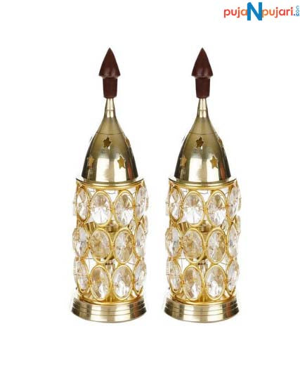 Akhand Diya Decorative Brass Crystal Oil Lamp Pack of 2