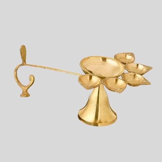 Brass Pancha Aarthi Diya Stand / Camphor Aarti Diya for Pooja