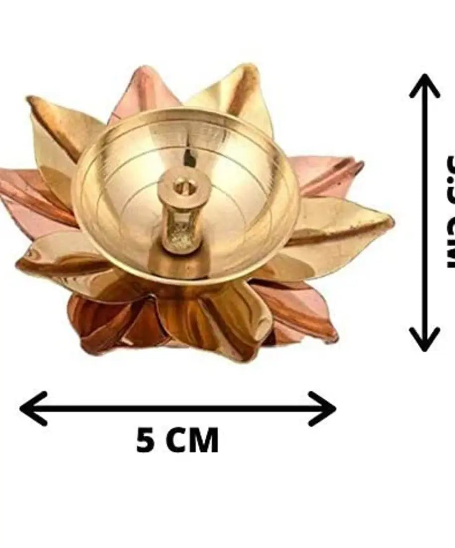 Brass Kamal Patti Akhand Diya for Puja Set of 2 pcs