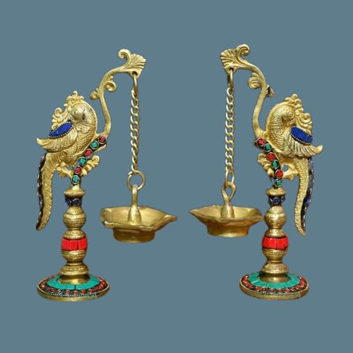 Brass Parrot Design Dipak Set of 2