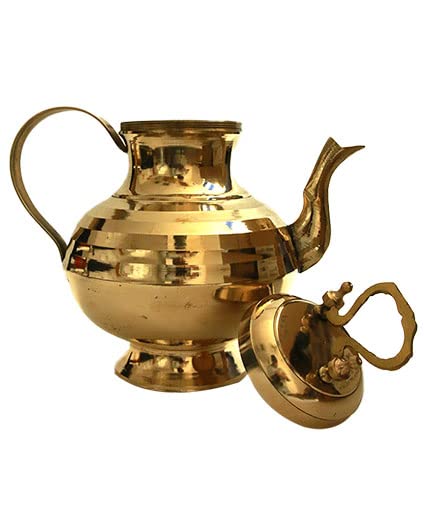 Brass Tea Kettle Pot Inside Tin Lining for Serving Tea Coffee, Tableware | Antique Brass Kettle | Tea Pot with Handle | Ideal Gift for Home Decor (Gold, Medium), (26cm x 16cm x 28cm)