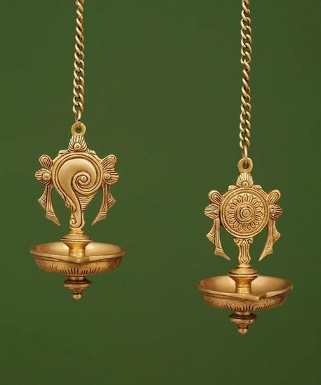 Shankh Chakra Diya | Wall Hanging Oil Lamp Diya, Vishnu Shankh N Chakra Hanging Diya