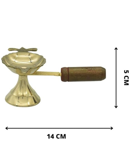 Brass Loban Burner Aarti Harathi Diya Stand with Wooden Handle for Pooja
