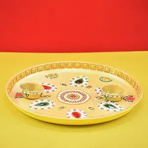 Beautiful Kundan Fancy Pooja Plate, Metal Colorful Pooja Thali Set.