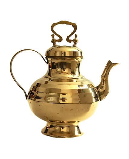 Brass Tea Kettle Pot Inside Tin Lining for Serving Tea Coffee, Tableware | Antique Brass Kettle | Tea Pot with Handle | Ideal Gift for Home Decor (Gold, Medium), (26cm x 16cm x 28cm)