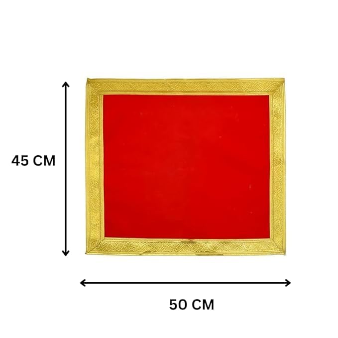 Red Velvet Pooja Assan Cloth for Home Temple ( Altar cloth )( Pack of 2 Ps )