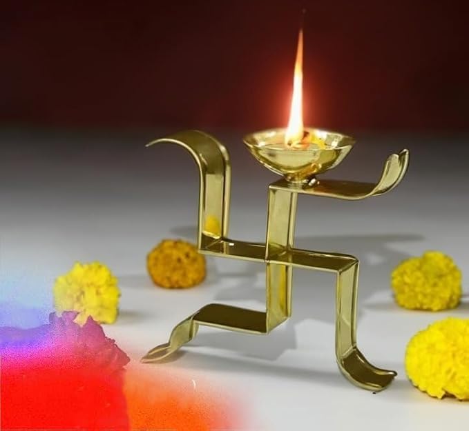 Brass Swastik Oil Diya Deepak for Pooja, Aarti,Home Temple, Office .