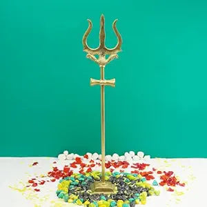 Brass Trishul with Damru for Pooja Trishul Stand