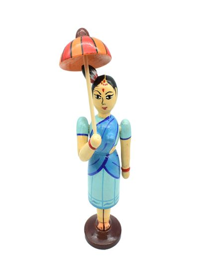 Wooden Umbrella Lady Doll