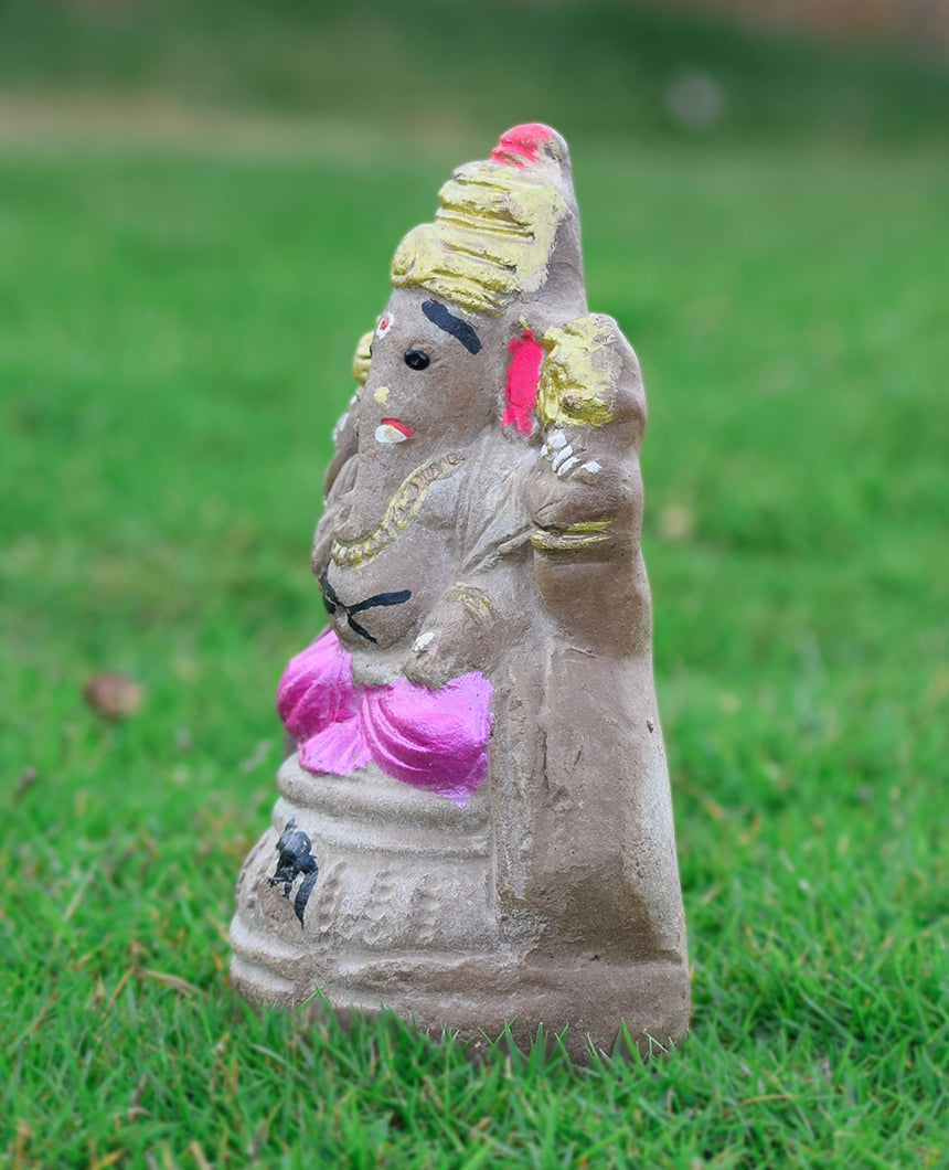 Eco Friendly Ganpati in Grey and Pink-6 inch