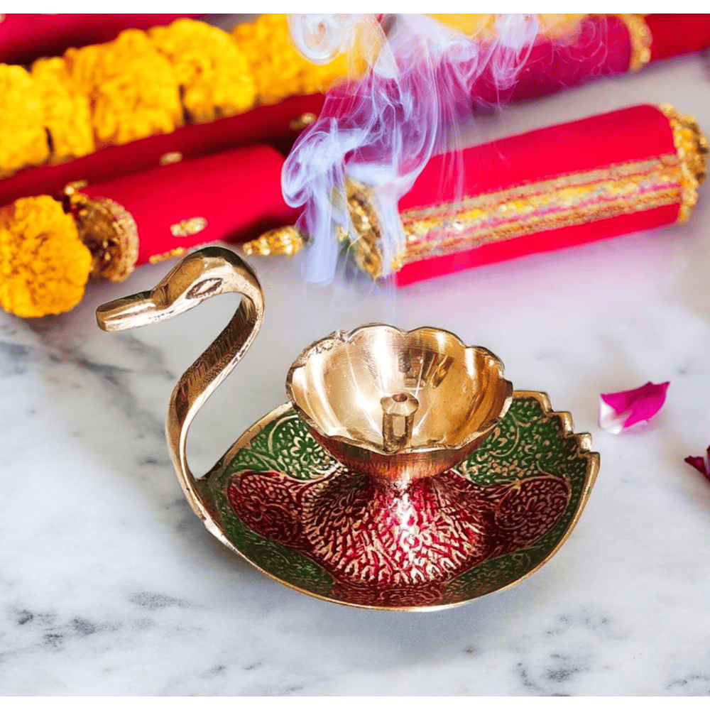 Brass Diya Lamp Kuber Deepak With Swan Design