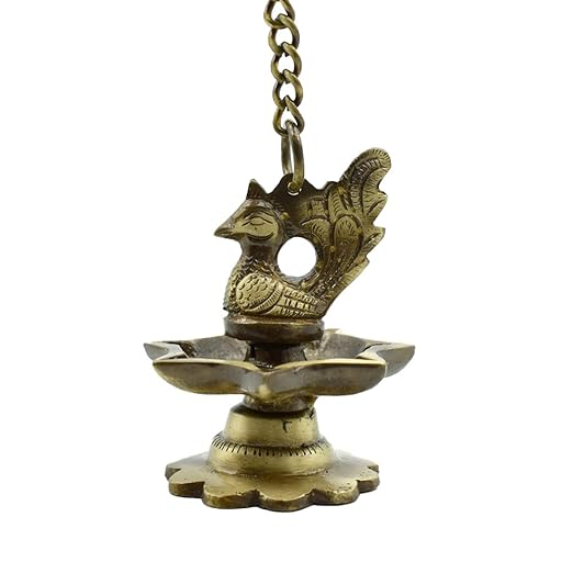 Peacock Brass Hanging Diya with Chain for Pooja