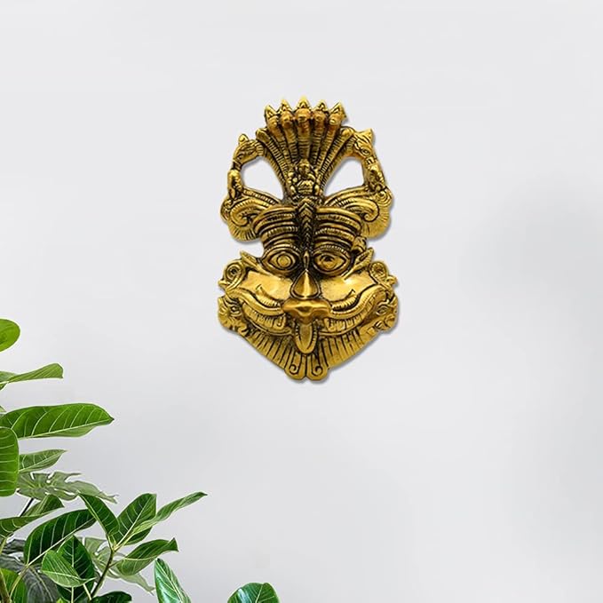 Metal Narsingh Kirtimukha Wall Hanging With Shesh Naag Goldnajarbattu Decorative Showpiece, Kirtimukha For Home Vastu