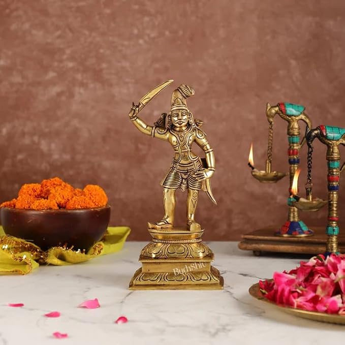 Madurai Veeran Ayyanar Brass Statue(Length:11 Cms, Width: 8 Cms, Height: 25 Cms)