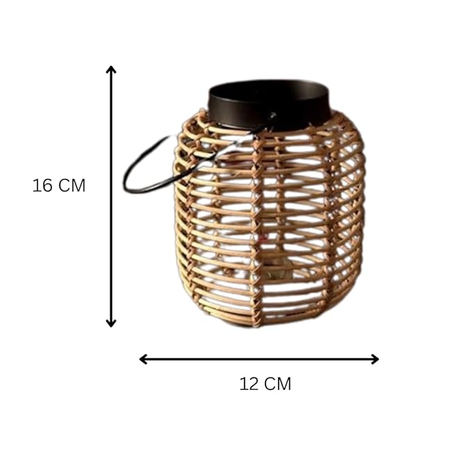 Cane Lantern/Candle Holder – Black and Natural