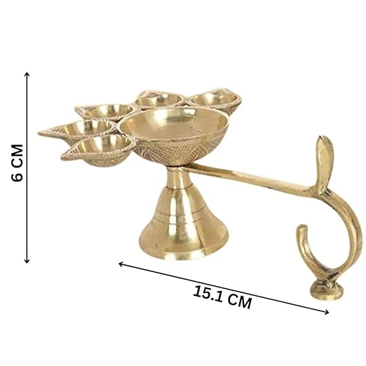 Brass Pancha Aarthi Diya Stand / Camphor Aarti Diya for Pooja