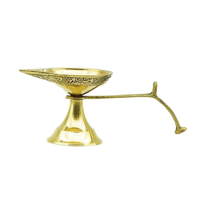 Brass Diya Ghee Lamp Puja Diya with Curved Handle