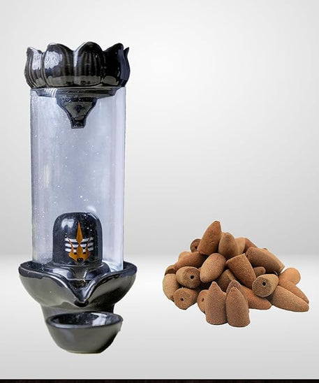 Shivling Design Backflow Smoke Fountain Incense Holder with 10 Backflow Cones