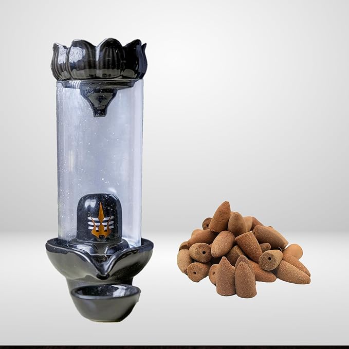 Shivling Design Backflow Smoke Fountain Incense Holder with 10 Backflow Cones