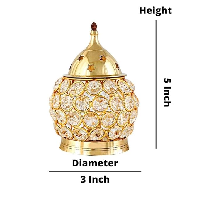 Akhand Diya Decorative Brass Oval Shaped Crystal Oil Lamp