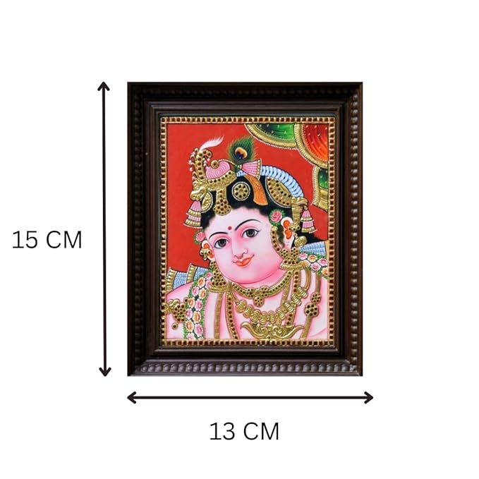 Krishna Tanjore Painting with Teakwood Frame