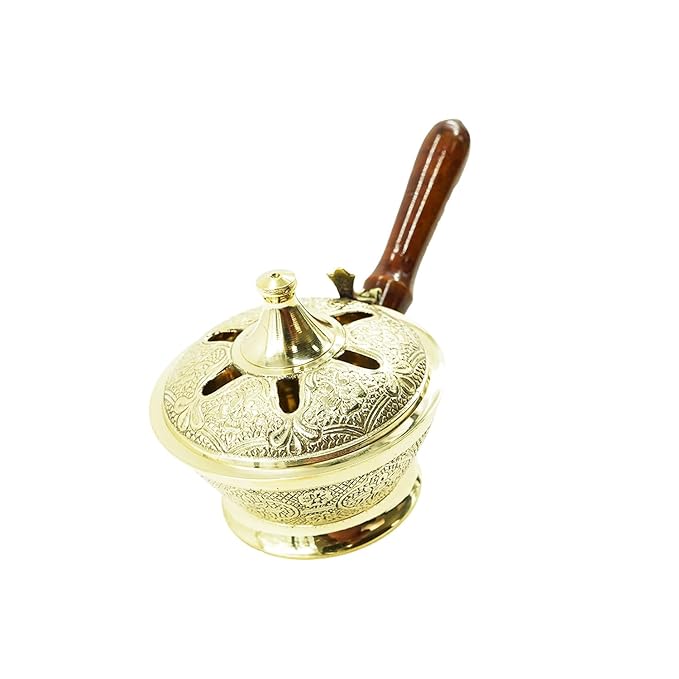 Aarti Sambrani Stand & Loban Dhoop Burner Brass with Wooden Holder.