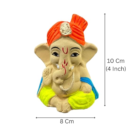 Eco-Friendly Handcrafted Clay Ganpati Idol – Biodegradable Kacchi Mitti Ganesha Murti, Water-Soluble for Ganpati Visarjan (H:4 Inch, Multicolor)