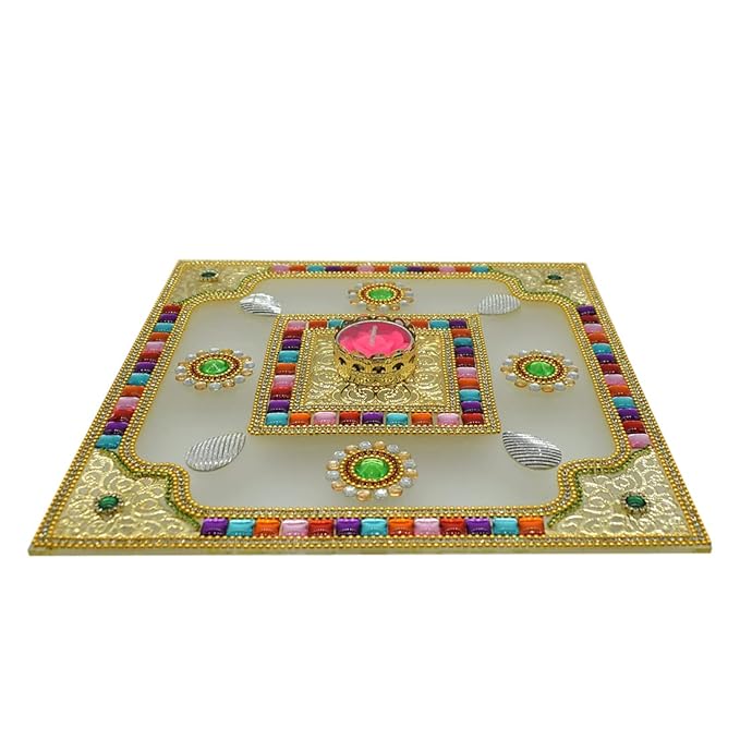 Acrylic Rangoli Set for Floor with Tealight Candle Holder