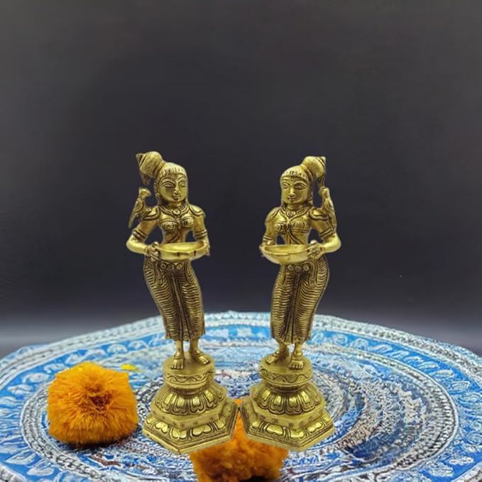 brass deepa lady, each one dms 2ps set puja and home decor